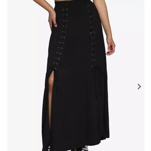 Black Lace-Up Slit Maxi Skirt